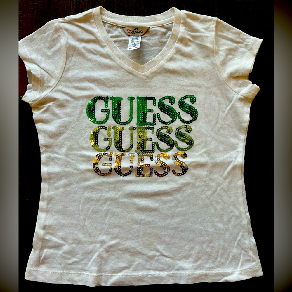Guess logo girls Tshirt with sequin detail